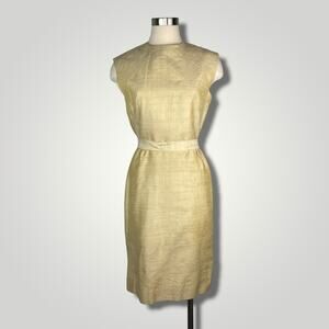 Vintage 1950s Sheath Dress Cream Yellow Tussah Silk Hand Loomed Size 4 E